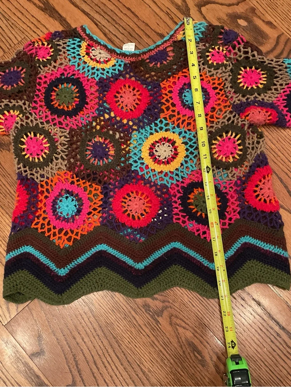 VINTAGE Crochet Multicolor Scoop-Neck Sweater TOTALLY BOHO HIPPIE